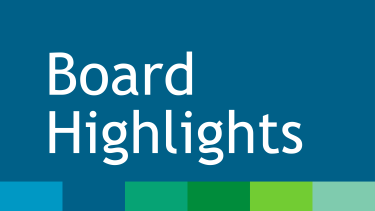 Board Highlights Dark blue rectangle with green and blue colour bar at the bottom, with "Board Highlights" in white text