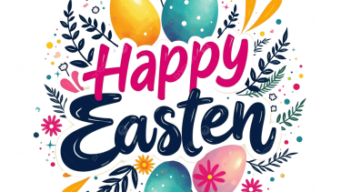 A banner that says "Happy Easter"